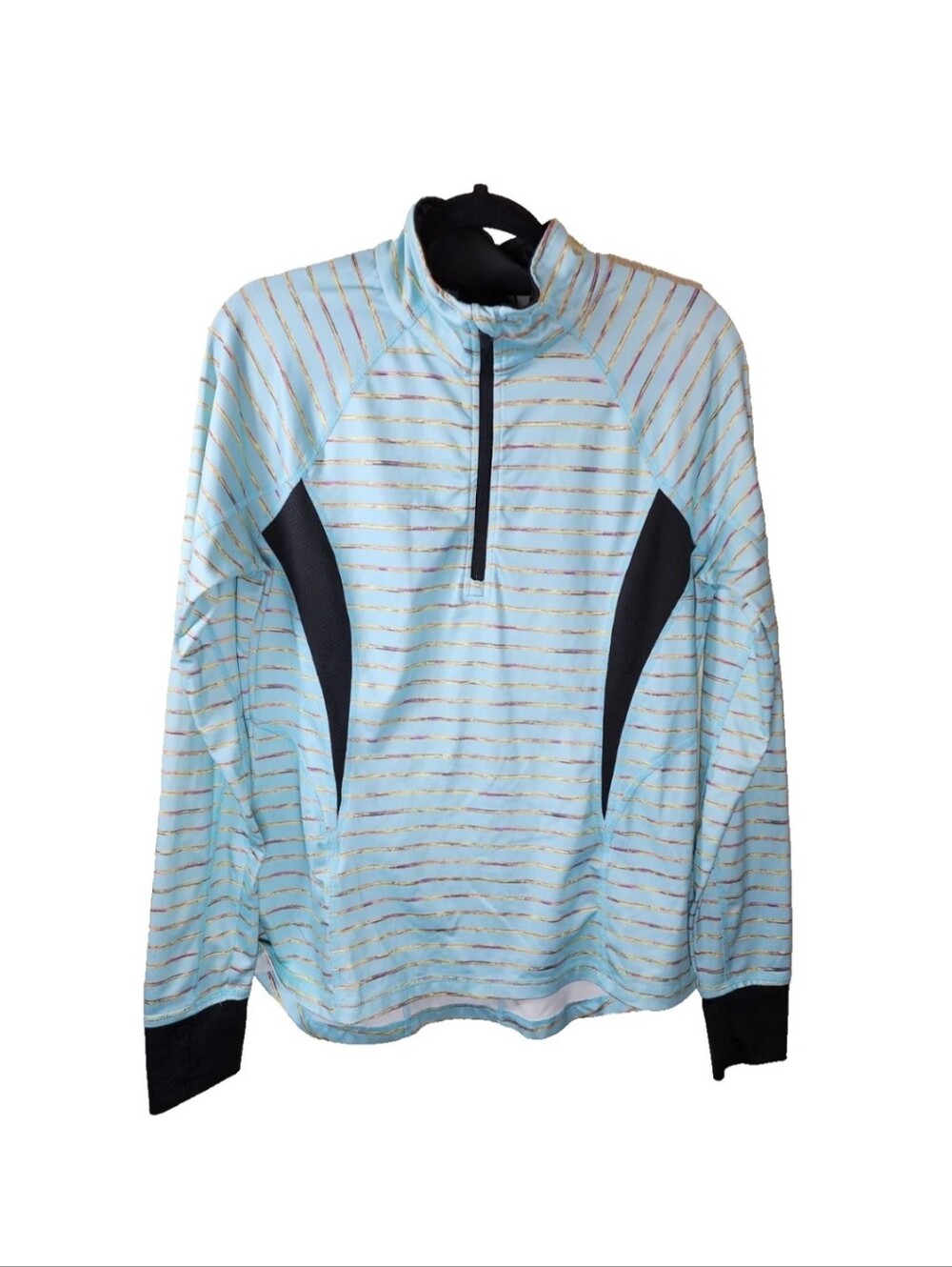 Light Blue Striped Tek Gear Essentials Quarter-Zip Pullover Exercise Shirt